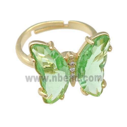 lt.green Crystal Glass Butterfly Spinner Rings, adjustable, gold plated