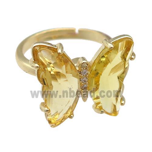 golden Crystal Glass Butterfly Spinner Rings, adjustable, gold plated