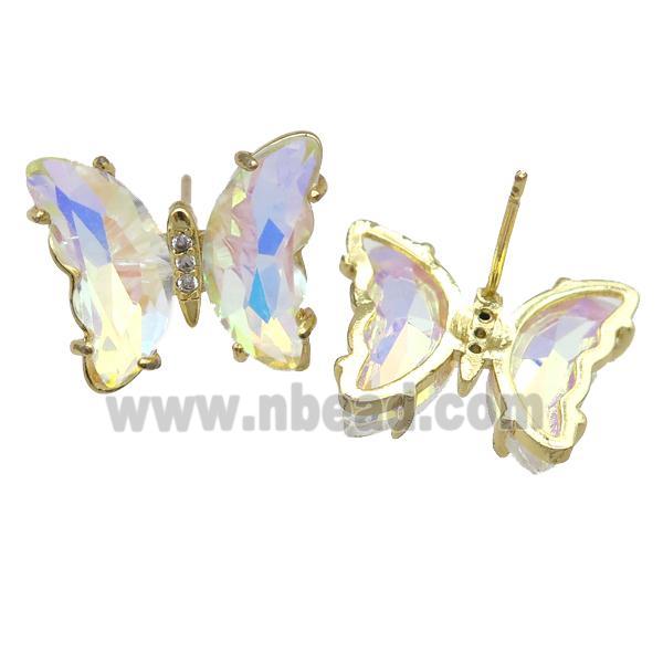 clear AB-color Crystal Glass Butterfly Stud Earrings, gold plated