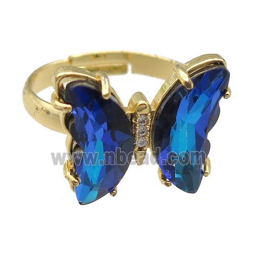 dp.blue Crystal Glass Butterfly Rings, gold plated