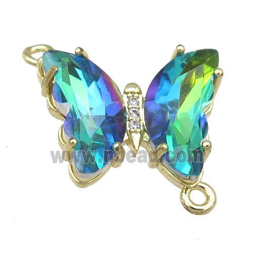 bluegreen Crystal Glass Butterfly Connector, gold plated