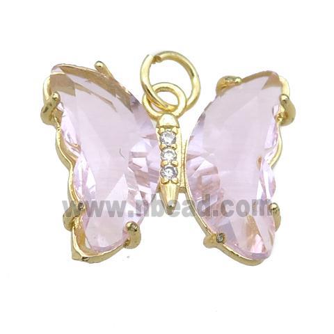 lt.pink Crystal Glass Butterfly Pendant, gold plated