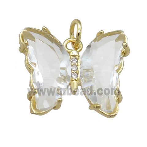 clear Crystal Glass Butterfly Pendant, gold plated