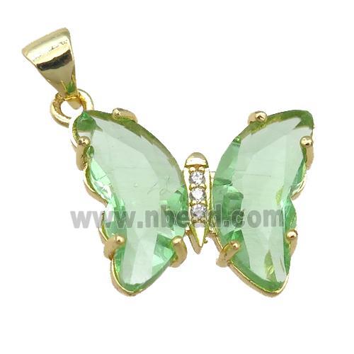 lt.green Crystal Glass Butterfly Pendant, gold plated