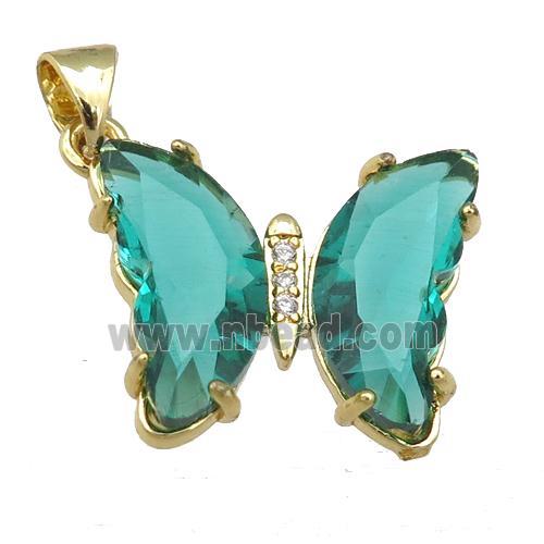 peacock green Crystal Glass Butterfly Pendant, gold plated