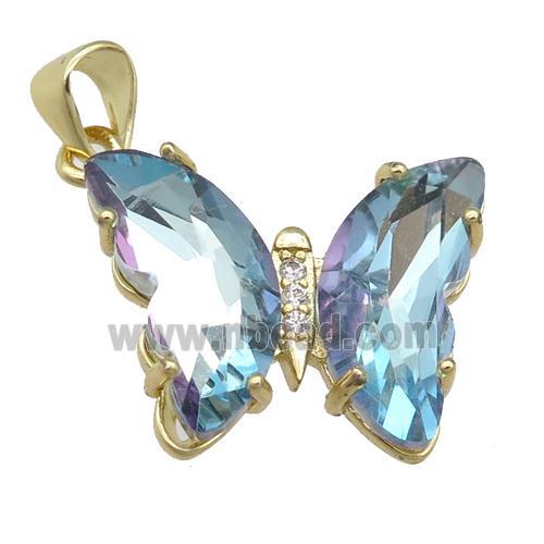 lt.blue Crystal Glass Butterfly Pendant, gold plated