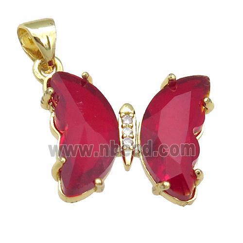 red Crystal Glass Butterfly Pendant, gold plated