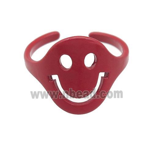 copper Rings with red fire lacquered, smileface, adjustable