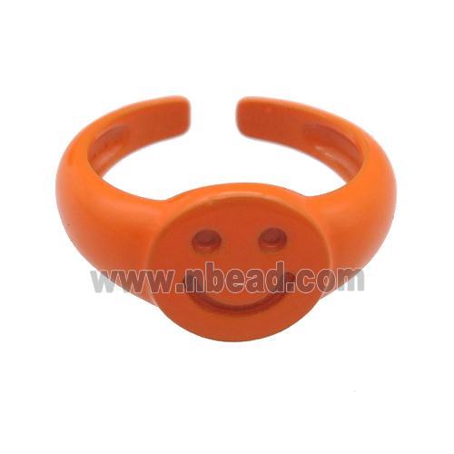 copper Rings with orange fire lacquered, smileface, adjustable