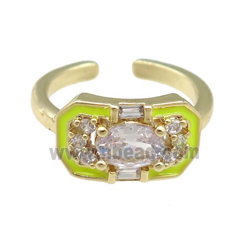 copper Rings pave zircon with yellow enamel, gold plated, adjustable