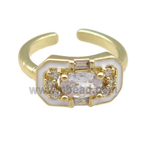 copper Rings pave zircon with white enamel, gold plated, adjustable