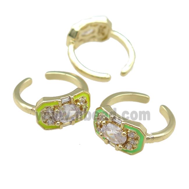 copper Rings pave zircon with enamel, gold plated, adjustable, mixed