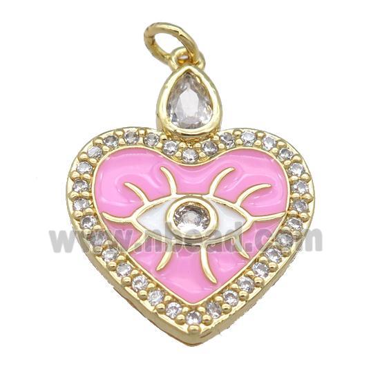 copper heart pendant with pink enamel, eye, gold plated
