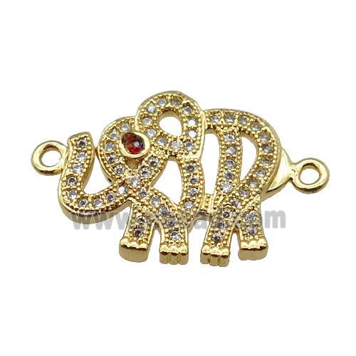 copper elephant connector pave zircon, gold plated