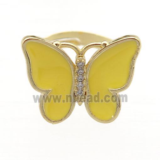 copper butterfly Rings with peach enamel, adjustable, gold plated