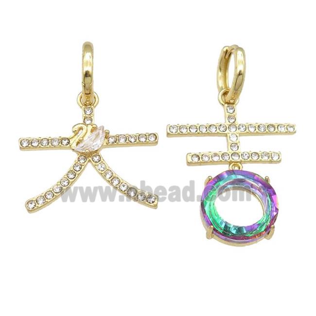 copper Hoop Earring pave zircon, gold plated