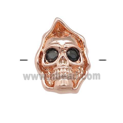 copper Skull charm beads pave zircon, rose gold