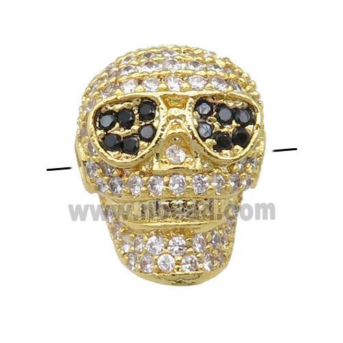 copper Skull beads pave zircon, gold plated