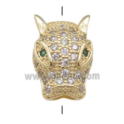 copper LeopardHead beads pave zircon, gold plated