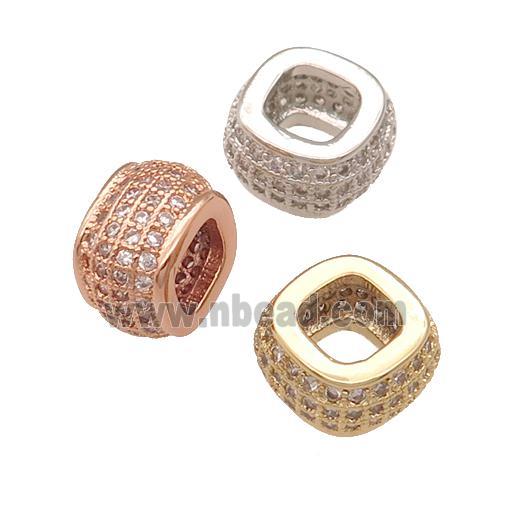 copper rondelle beads pave zircon, large hole, mixed