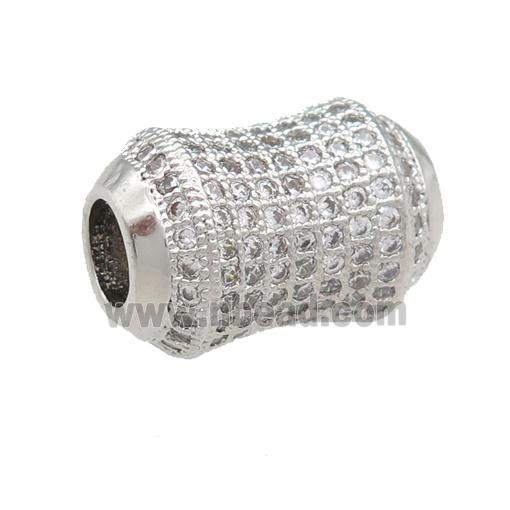 copper bamboo beads pave zircon, large hole, platinum plated