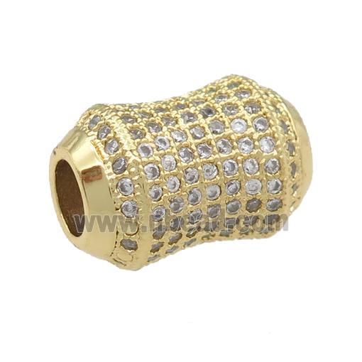 copper bamboo beads pave zircon, large hole, gold plated