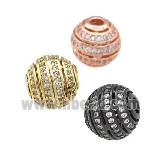 copper round beads pave zircon, large hole, mixed