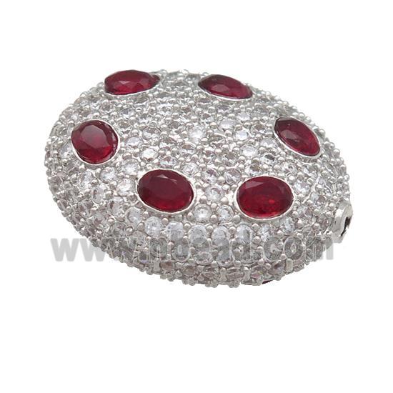 copper oval beads pave red zircon, platinum plated