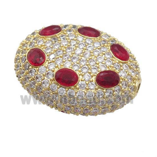 copper oval beads pave red zircon, gold plated