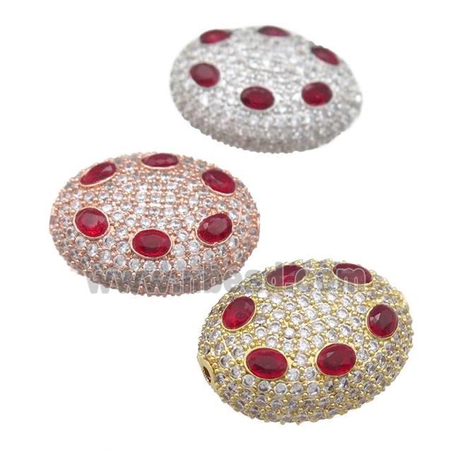 copper oval beads pave red zircon, mixed