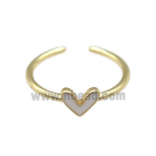 copper Ring with white enamel heart, gold plated