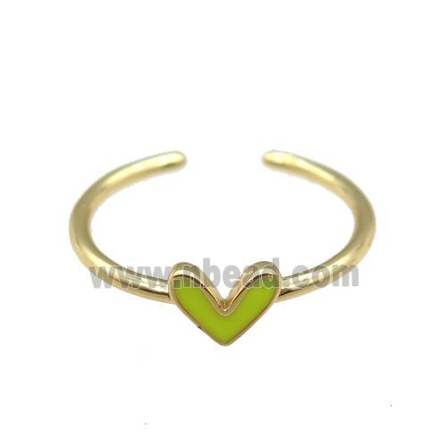 copper Ring with yellow enamel heart, gold plated
