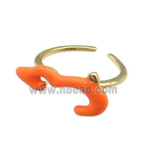 copper Ring with orange enamel, gold plated