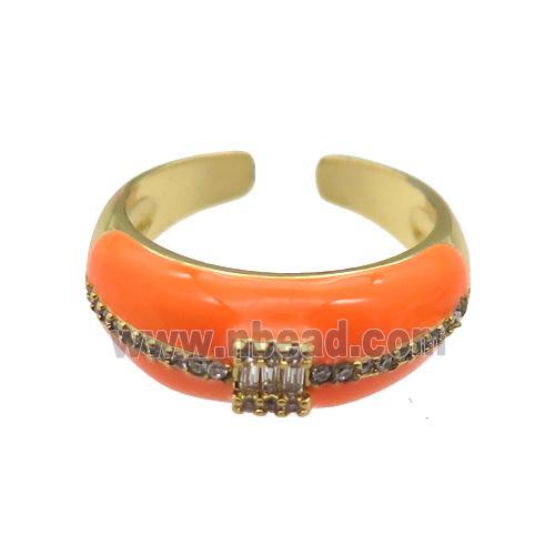 copper Ring pave zircon with orange enamel, gold plated