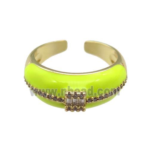 copper Ring pave zircon with yellow enamel, gold plated