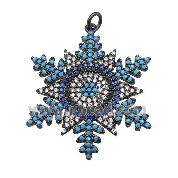 copper Snowflake pendant paved zircon, black plated