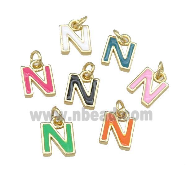 copper Letter-N pendant with enamel, mixed, gold plated