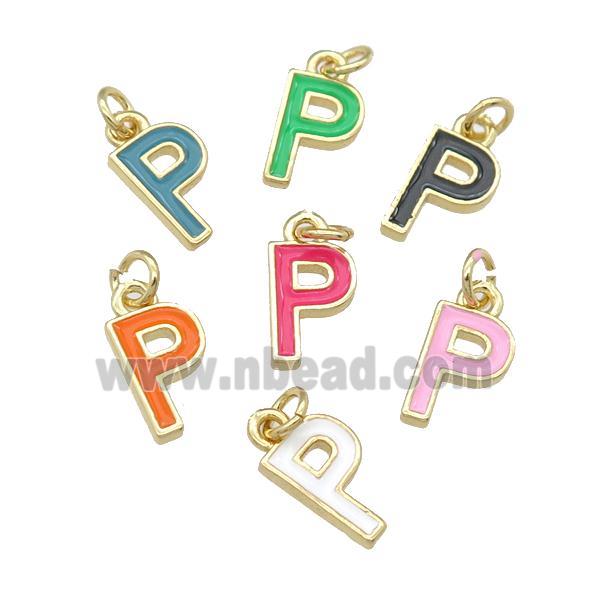 copper Letter-P pendant with enamel, mixed, gold plated