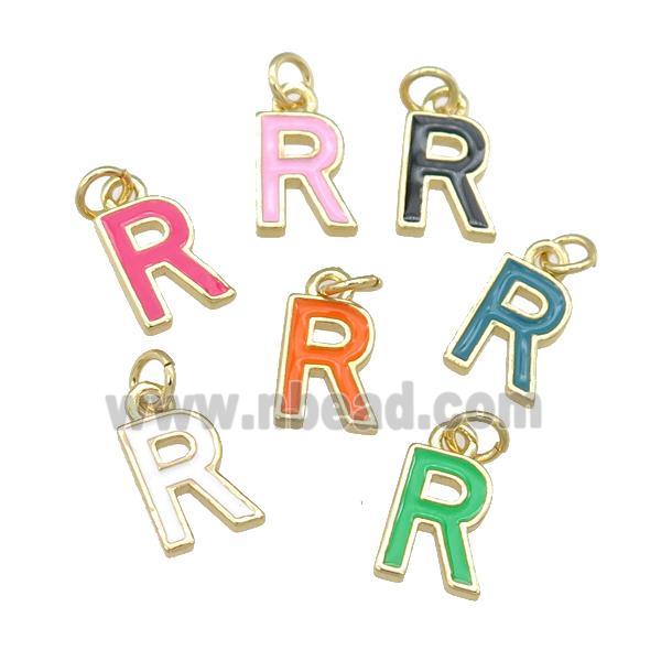 copper Letter-R pendant with enamel, mixed, gold plated