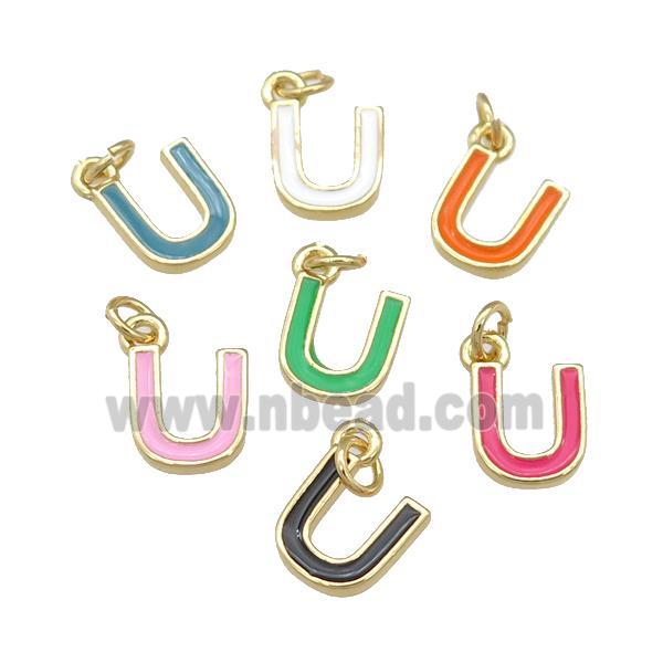 copper Letter-U pendant with enamel, mixed, gold plated