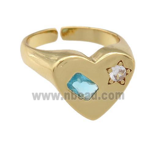 copper Heart Ring paved zircon, gold plated