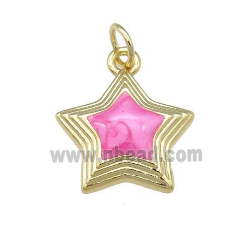 copper Star pendant with pink enamel, gold plated