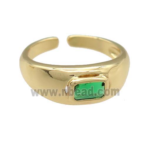 copper Ring paved green zircon, gold plated