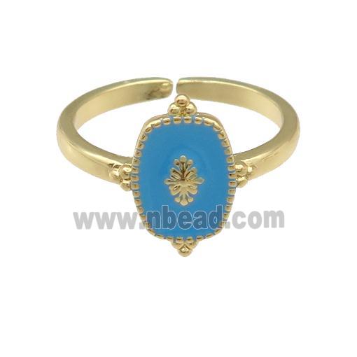 copper Ring with blue enamel, gold plated