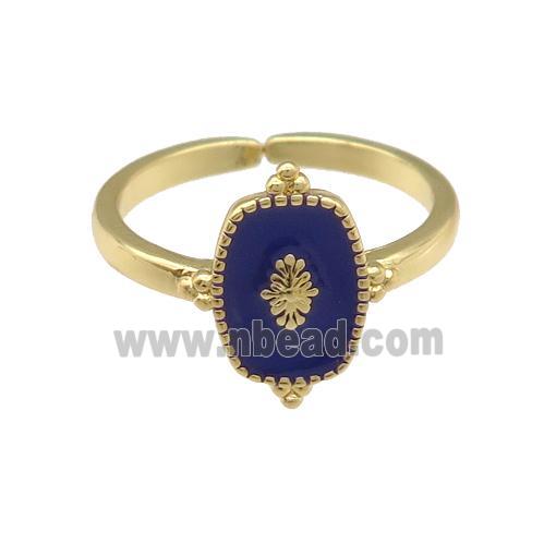 copper Ring with deepblue enamel, gold plated