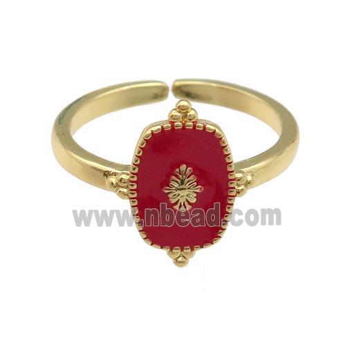copper Ring with red enamel, gold plated
