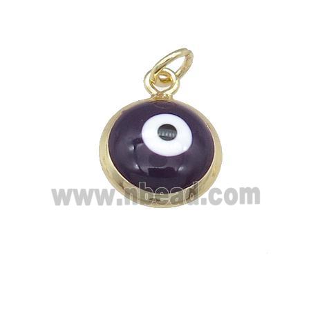 copper Evil Eye pendant with purple enamel, gold plated