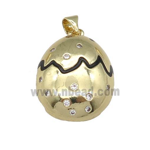 copper Egg pendant paved zircon with black enamel, gold plated