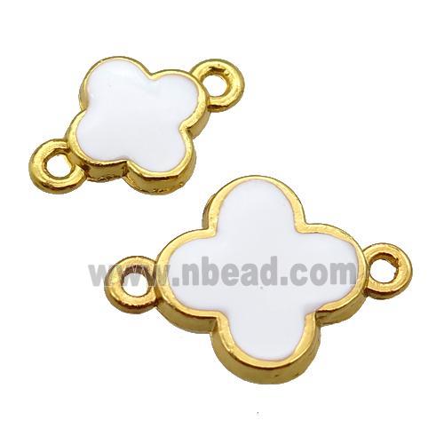 copper Clover connector with white enamel, gold plated