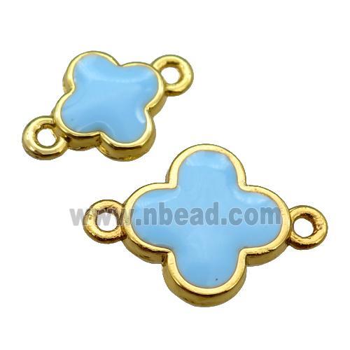 copper Clover connector with blue enamel, gold plated